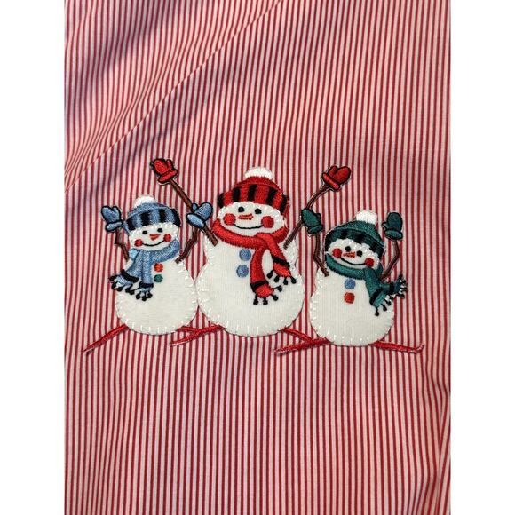 VTG 90's LAS OLAS Red White Pinstripe Snowman Holiday Christmas Button Up Size L - Picture 4 of 7